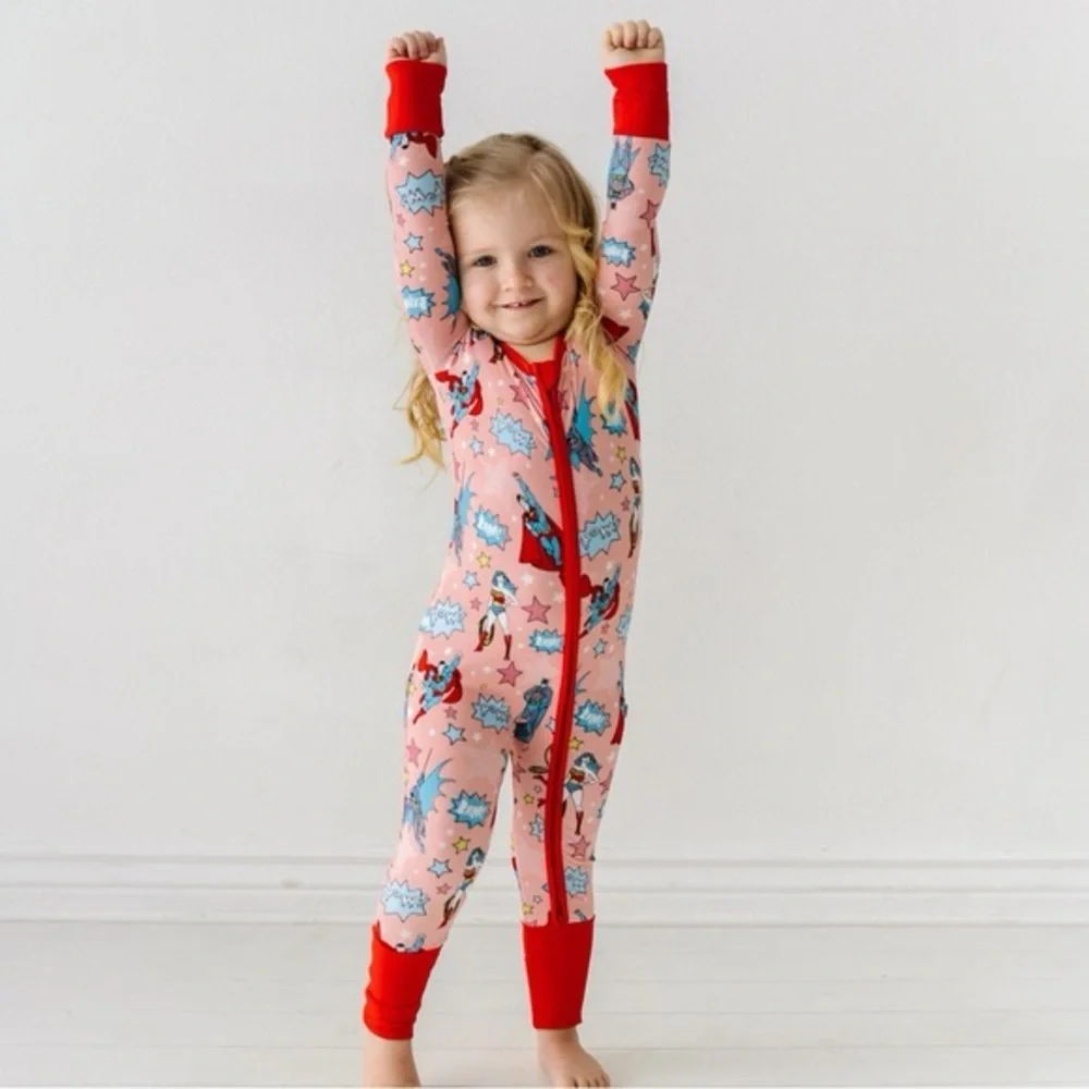 Little Sleepies Pink Justice League Bamboo Zippy Pajamas Size 6-12